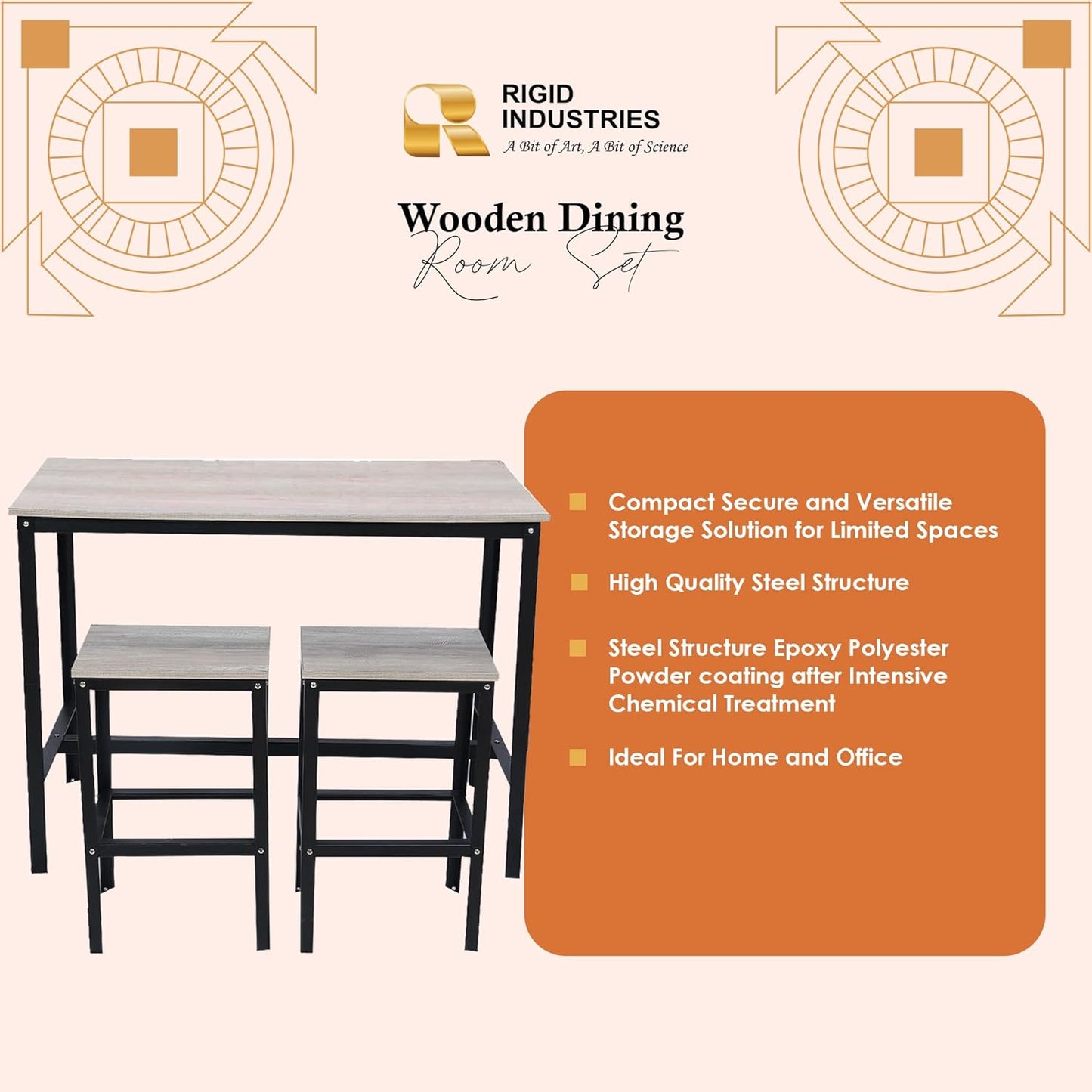 RIGID Wooden Dining Room Set, Durable Steel Frame, Industrial Design for Kitchen, Dining Room, Living Room Furniture (Wooden Desk and Bench Set)