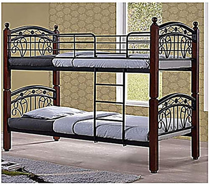 AE Heavy Duty Mahogany Wood Steel Bunk Bed with 2 Medicated Mattresses (90x190cm)