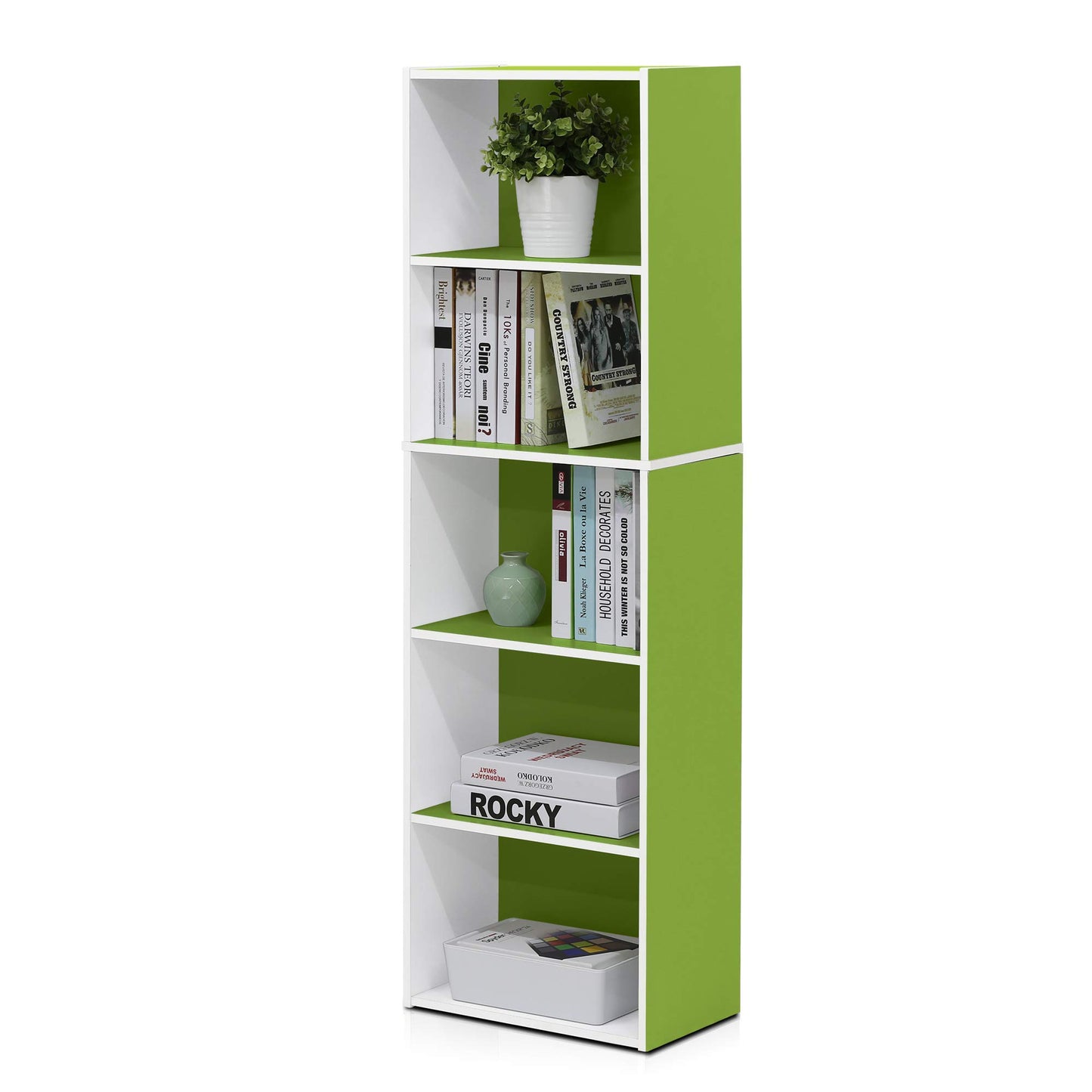 Furinno 5-Tier Reversible Color Open Shelf Bookcase, White/Pink 11055WH/PI