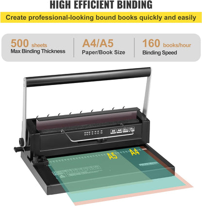 VEVOR 34 Holes Manual Coil Binding Machine TD-130 Book Binding Machine Spiral Coil Paper Puncher Wire Punching Binder Insert 34 Holes 120 Sheet of A4 Papers black