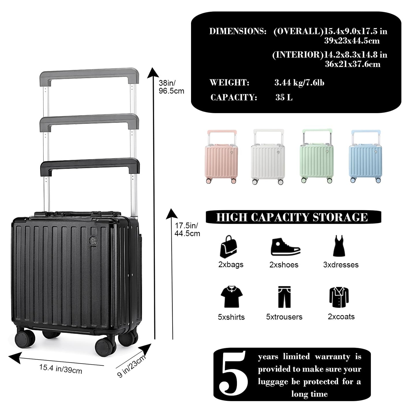 Somago Carry-On Luggage 18-Inch Hardside Spinner Lightweight Suitcase with TSA Lock, White, carry-on 18-inch, Hardside Luggage With Spinner Wheels