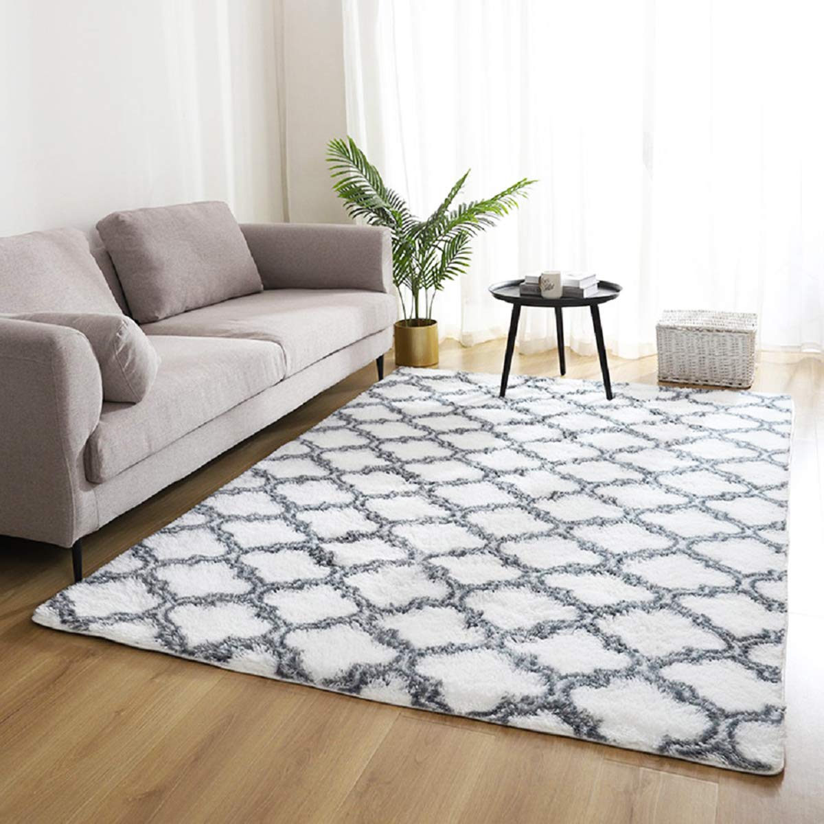 Tinyboy-hbq Area Rugs Shaggy Carpet for Living Room Bedroom Large Fluffy Carpet Modern Non-Slip Mat Multisize Rug Indoor Home Decor (Gray White, 80 x 120 cm)