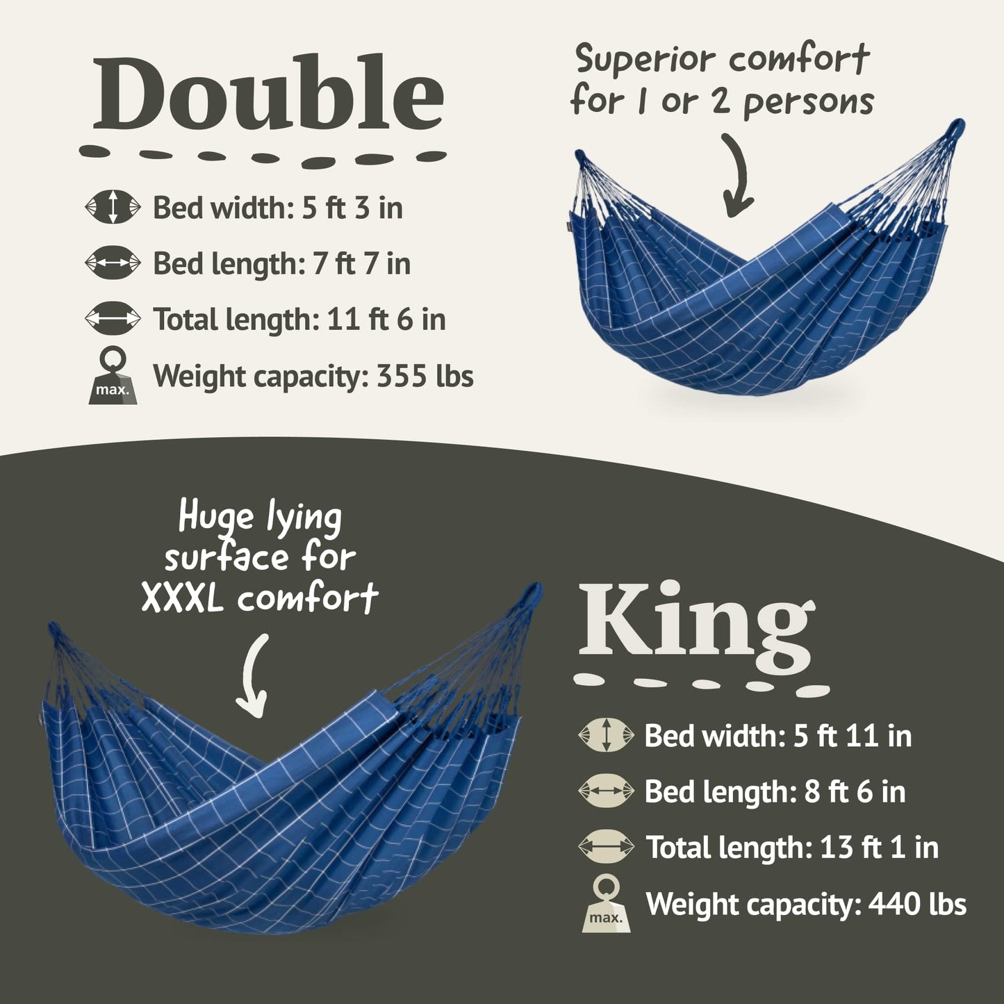 LA SIESTA Brisa classic swing hammock, double (160 cm width), hanging bed suitable for outdoor