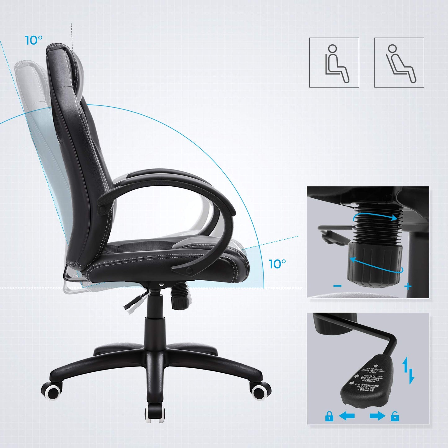 Songmics Office Chair, Gaming Chair, Desk Chair, Computer Chair, Swivel Chair With Tilting Mechanism, Work Chair, Height Adjustable, Black Obg56B