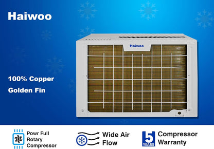 Haiwoo Window Air Conditioner HWAC-18K-R, Golden Fin Capacity: 18000 Btu 1.5 Ton T3 Highly Efficient Tropical Compressor, D68 x W65 x H43 Cm White