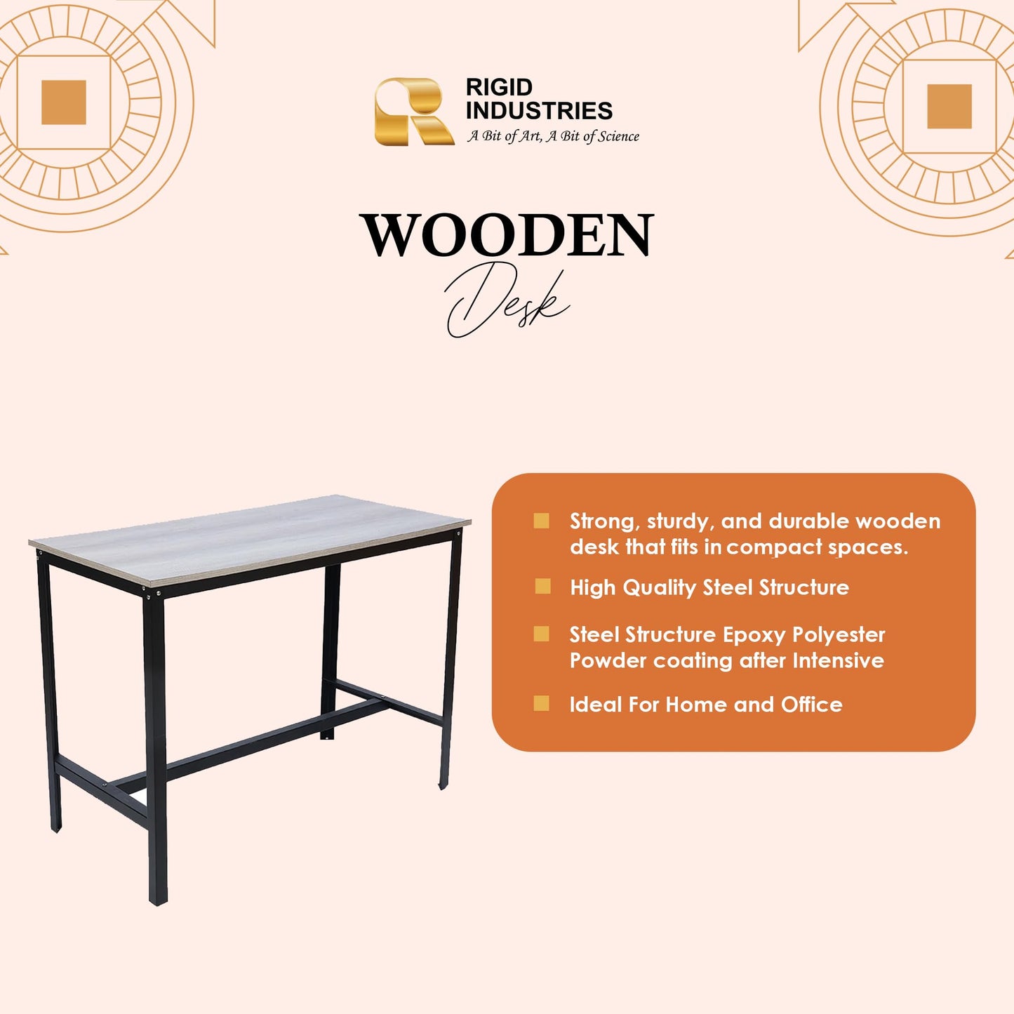 RIGID Wooden Dining Room Set, Durable Steel Frame, Industrial Design for Kitchen, Dining Room, Living Room Furniture (Wooden Desk and Bench Set)