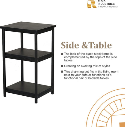 RIGID Metal Bedside Table | Cabinet Nightstand with Storage Shelf for Living Room Bedroom