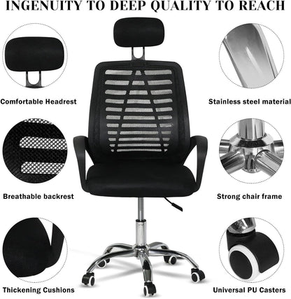 SKY-TOUCH SKY TOUCH Office Chair,Comfort Ergonomic Height Adjustable Desk Chair with Lumbar Support Backrest Black