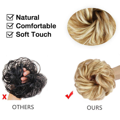 MORICA 1PCS Messy Hair Bun Hair Scrunchies Extension Curly Wavy Messy Synthetic Chignon for Women (12AH613(Light Golden Brown & Lightest Blonde))