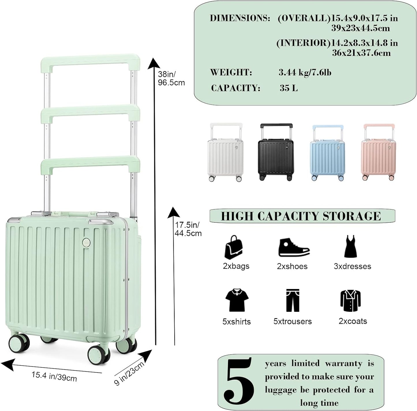 Somago Carry-On Luggage 18-Inch Hardside Spinner Lightweight Suitcase with TSA Lock, White, carry-on 18-inch, Hardside Luggage With Spinner Wheels