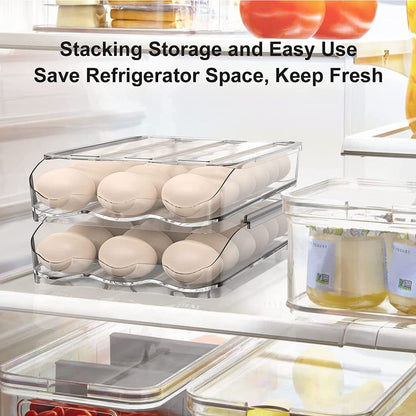 Large Capacity Egg Holder For Refrigerator - Egg Fresh Storage Box for Fridge, Egg Storage Container Organizer Bin, Clear Plastic Storage Container, Egg Storage & Egg Tray (2-layer)