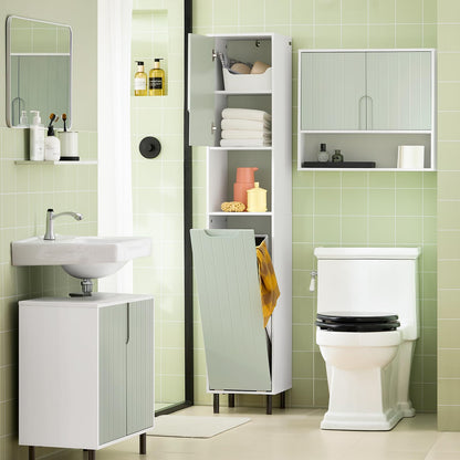 SoBuy (UAE STOCK) BZR137-GR Bathroom Tall Cabinet Bathroom Storage Cabinet with Laundry Basket White and Light Green W31 x D30 x H167cm (basin cabinet)