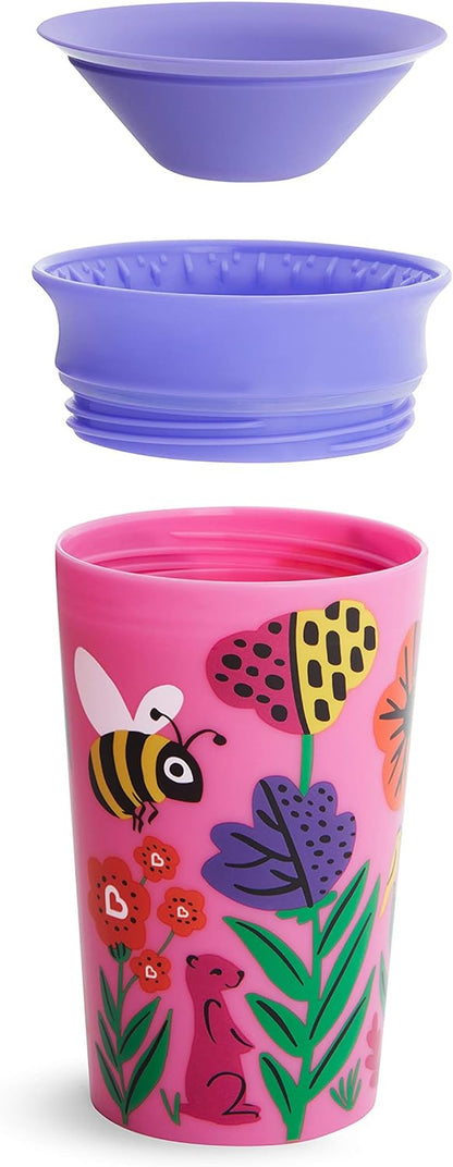 Munchkin Miracle 360° WildLove Sippy Cup, Spill proof and leak proof cup for toddler/kids boys and girls, 9oz Capacity, Lemur & Bee, 12 Months and above, Pack of 2