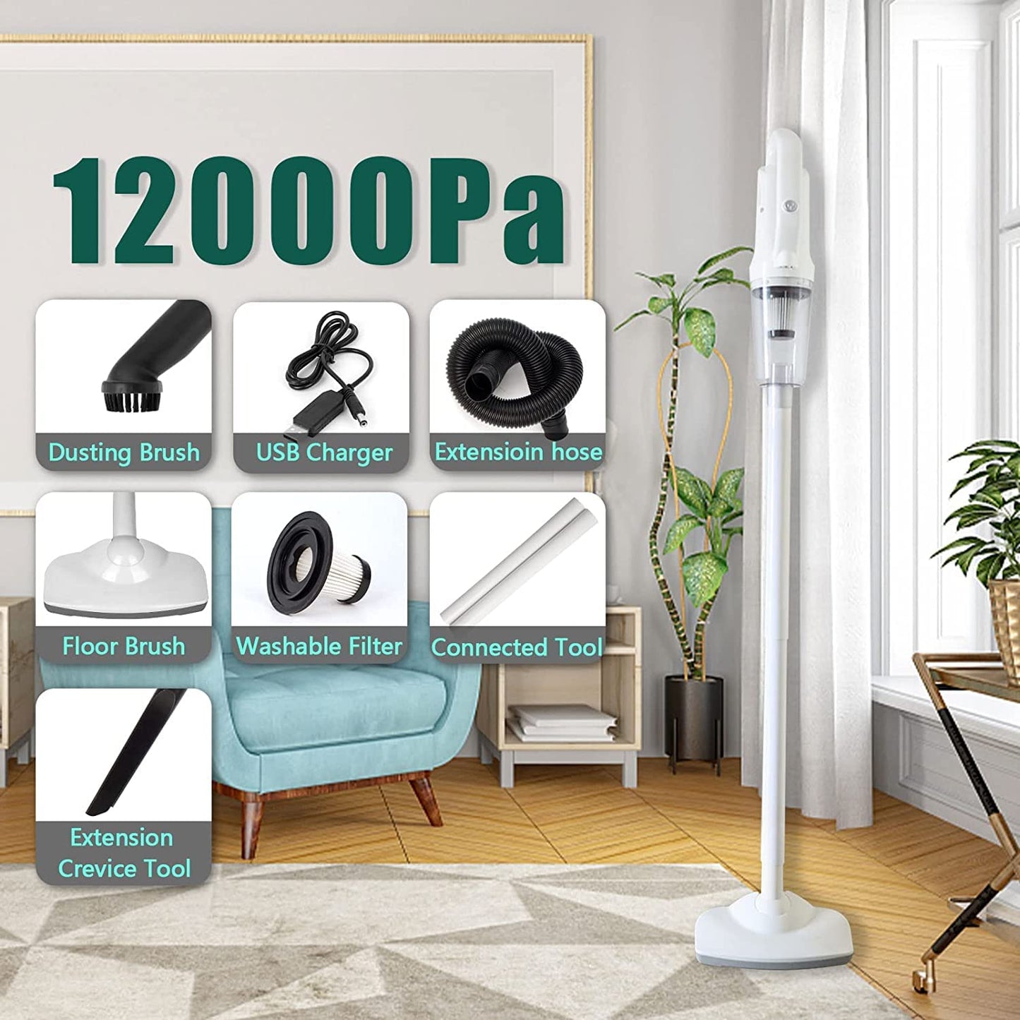 TDOO Cordless Vacuum Cleaner, 12000Pa Powerful Cordless Vacuum 4 in 1, 35Mins Long Runtime, Lightweight & Ultra-Quiet Stick Vacuum for Hardwood Floor Carpet Pet Car Cleaning