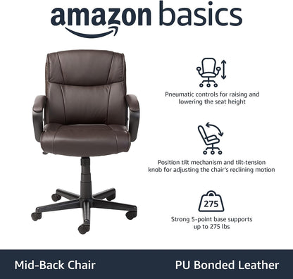 Amazon Basics Padded Office Desk Chair with Armrests, Adjustable Height/Tilt, 360-Degree Swivel, 124.7 kilograms Capacity, 61.46 x 60.96 x 88.39 centimeters, Black