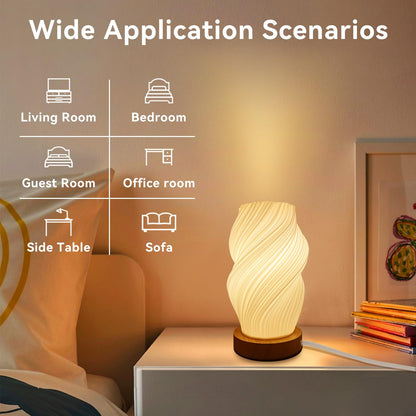 Zenply Dimmable Small Table Lamp for Living Room, 3D-Printing Novelty Spiral Striped Shade Small Mini Night Light Lamp, Bedside Lamp for Bedroom Nightstand Small Space Kids Room Office Dorm