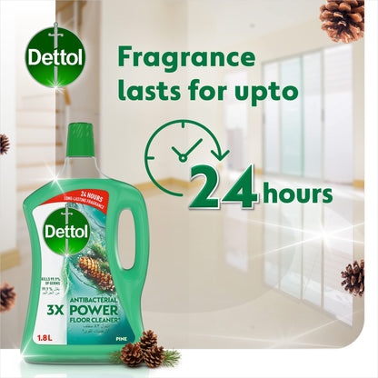 Dettol Pine Antibacterial Power Floor Cleaner With 3 Times Powerful Cleaning (Kills 99.9% Of Germs), 1.8L, Twin Pack