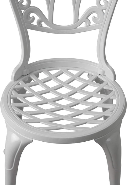 Balkene Home 63289 Palisade Bistro Set with 24" Dia. Round Table & 2 Chairs, Cast Aluminum Construction Lightweight for Easy Mobility 3-Piece Bistro Set - Gloss White Finish