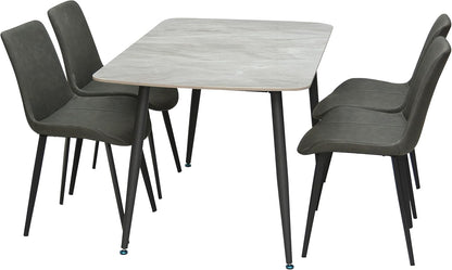 Multi Home Furniture Modern desgin Marble 1+4 MH-DS21- Grey Dinning table with steel legs and Pvc Leather 4 chairs set and 1 table with marble top and leg stainless steel,