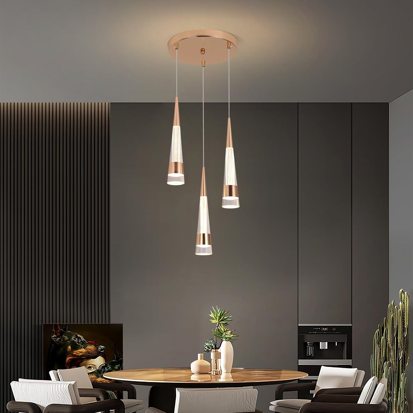 YT YATAI LIGHTING LED Pendant Light Ceiling 3 Heads,Dining Room Table Pendant Light,Black Gold Modern Cylinder Shape Pendant Lamp,Adjustable Color Temperature Acrylic Hanging Light(18W,3-Lights)