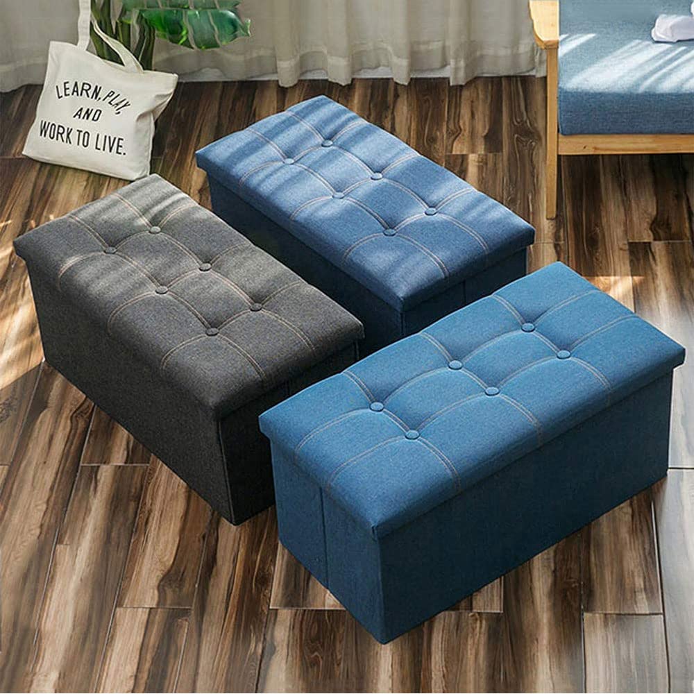 Folding Storage Ottoman Bench for Living Room, Savings Storage Bench for Bedroom Hallway, Versatile Space-Saving Storage Box with Storage Chest Footrest Padded Seat (Black)