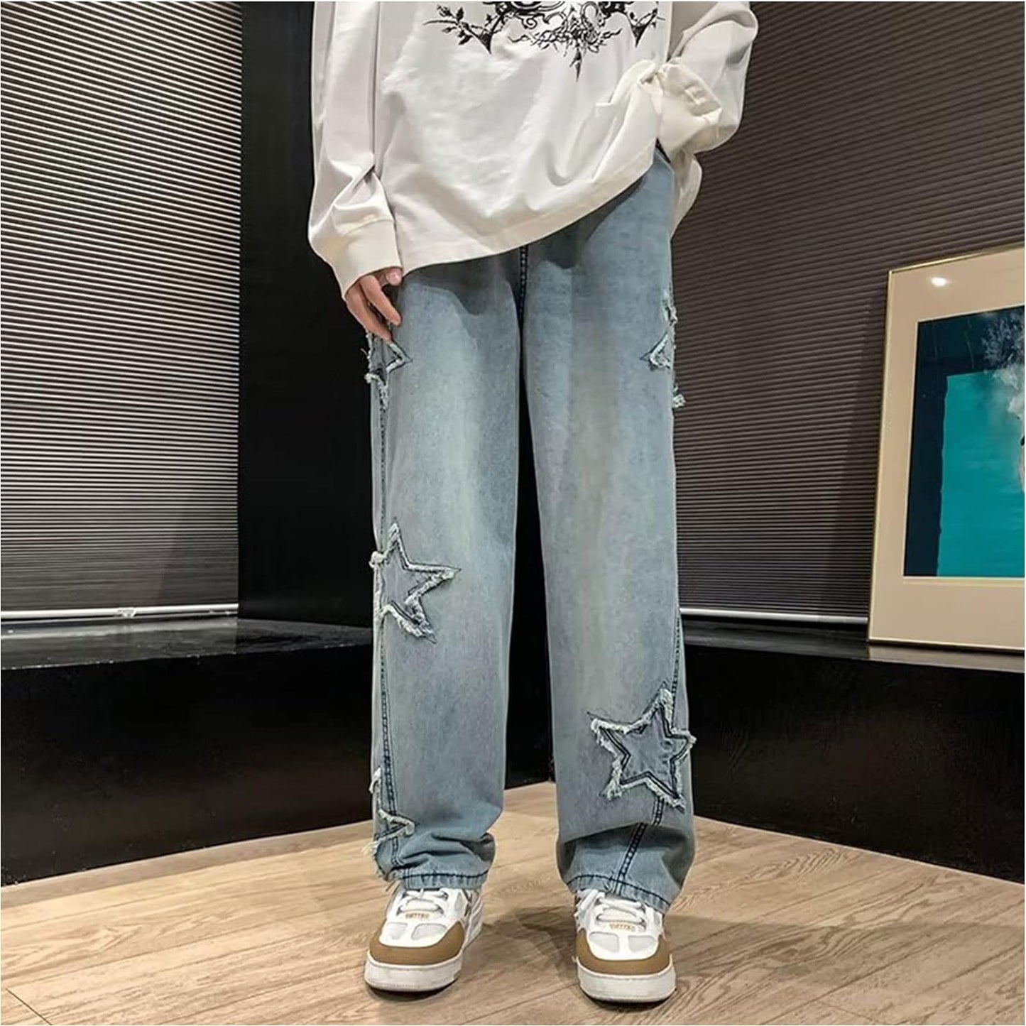 FantasyGears Y2k Jeans Men Grunge Hip Hop Baggy Pants Straight Leg Graphic Denim Joggers Loose Goth Trousers Streetwear