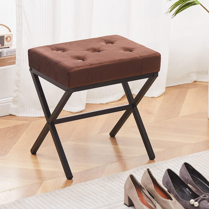 Cpintltr Ottoman Foot Stool Tufted Vanity Stool Ottomans Thickened Cushion Footstool Mulifunctional Shoe Changing Seat Step Stools with Metal X Leg for Living Room Bedroom Faux Leather Black