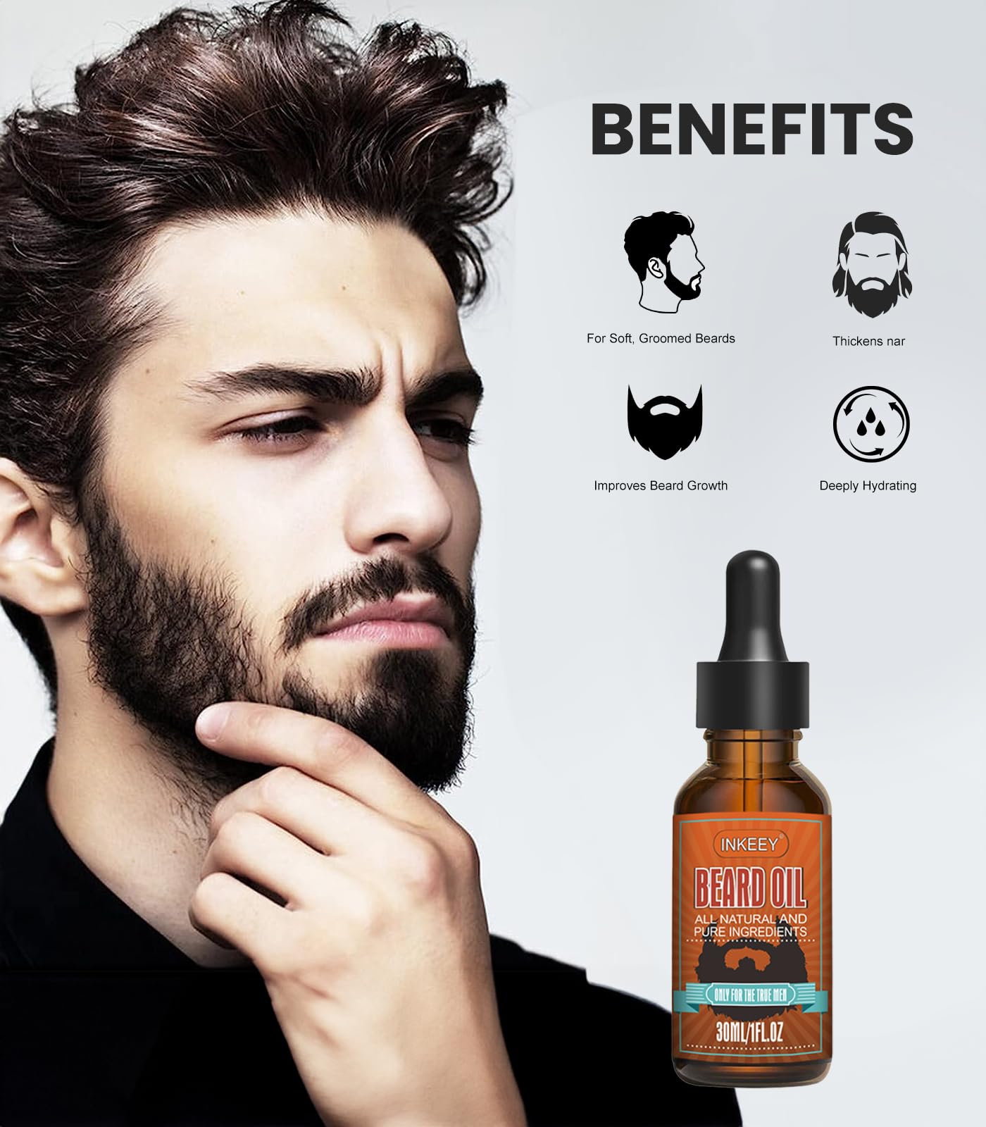 Beard Oil, Pure Natural Beard Growth Oil, Beard Moisturizing Softener, Beard Growth Products for Patchy Beard, Fathers Day, Perfect Gifts for Men Husband Boyfriend Dad, with Azurer Scent(30 ml)