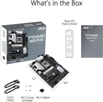 ASUS Prime B650-PLUS AMD B650 (Ryzen 7000) ATX Motherboard, DDR5, PCIe 5.0 M.2,2.5Gb Ethernet, DisplayPort, HDMI, USB 3.2 Gen 2 Type-C, Front USB 3.2 Gen 1 Type-C, BIOS Flashback, USB4 Support - Black