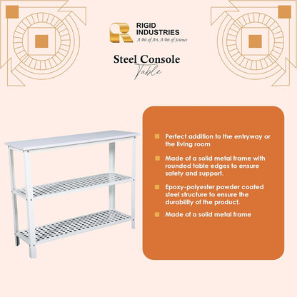 RIGID Console Table | Corner End Table with Stainless Steel Frame and Glass Top for Living Room, Office