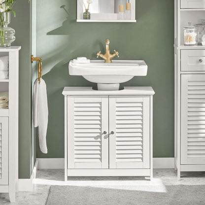 SoBuy (UAE STOCK) FRG237-II, Under Sink Cabinet Bathroom Vanity Unit Bathroom Storage Cabinet with Double Shutter Doors, Suitable for Pedestal Sinks (dark grey)