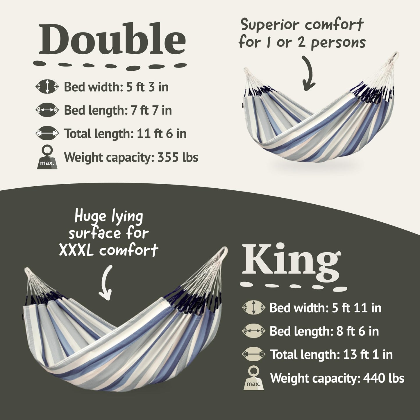 LA SIESTA Brisa classic swing hammock, double (160 cm width), hanging bed suitable for outdoor