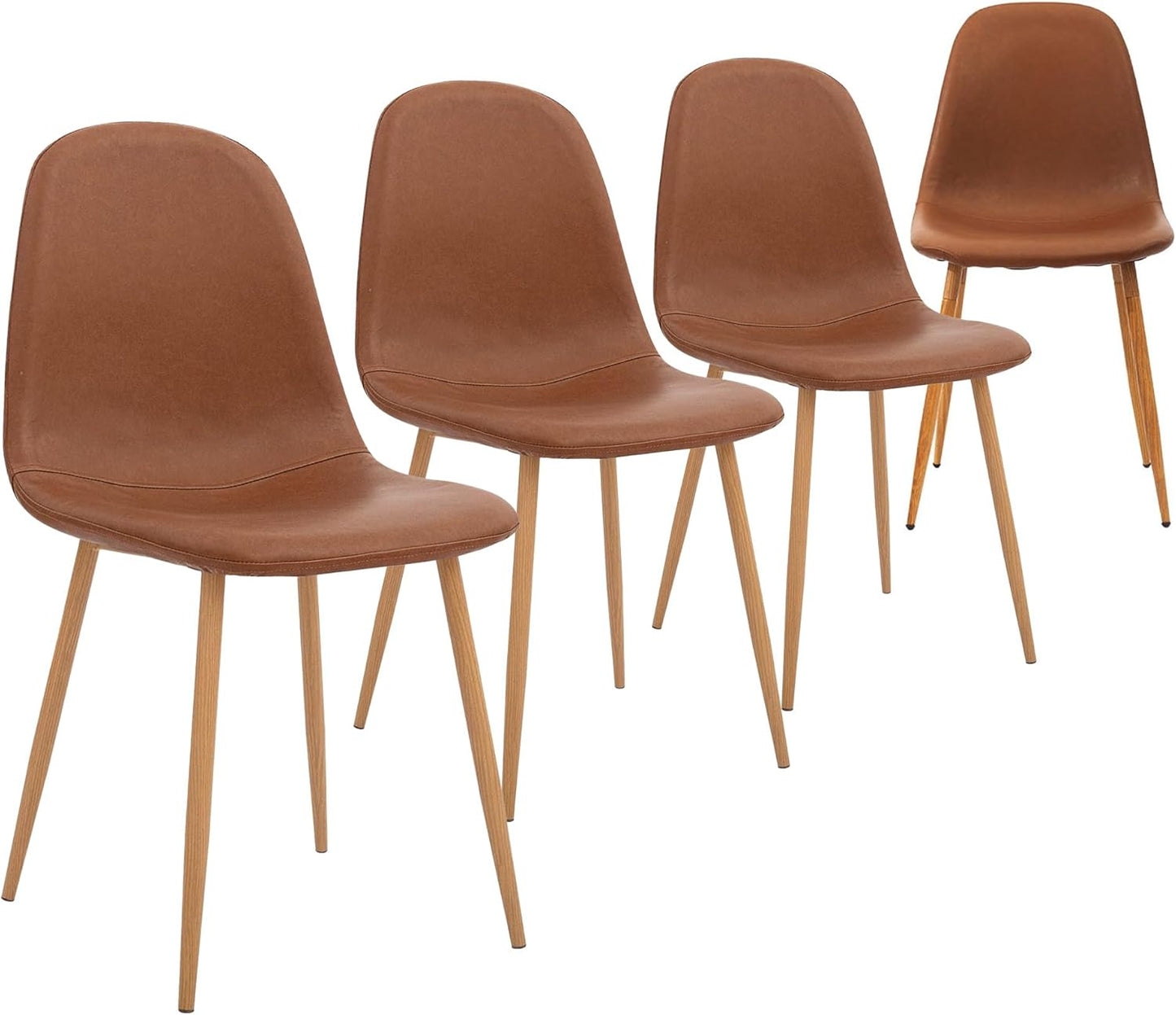 CangLong Washable PU Cushion Seat Back, Mid Century Metal Legs for Kitchen Dining Room Side Chair, 4 pcs pack, Brown 4