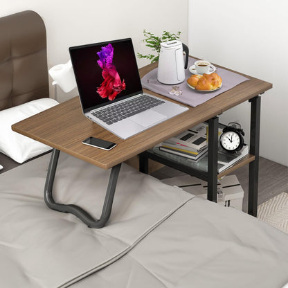 Overbed Table Desk with Wheels Over The Bed Table Adjustable Height Foldable Bedside Table Mobile Computer Rolling Laptop Desk Table Cart Gaming Desk Nightstand with Tray