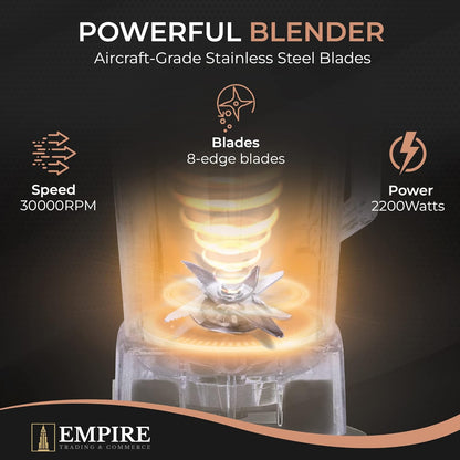 Empire Blender Smoothie Maker 2200W, 10 Adjustable Speeds Smoothie Blender with 2L BPA-Free Container, 30,000RPM High-Speed Blenders with Multiple Blades, Professional Blenders for Kitchen (E-Book)