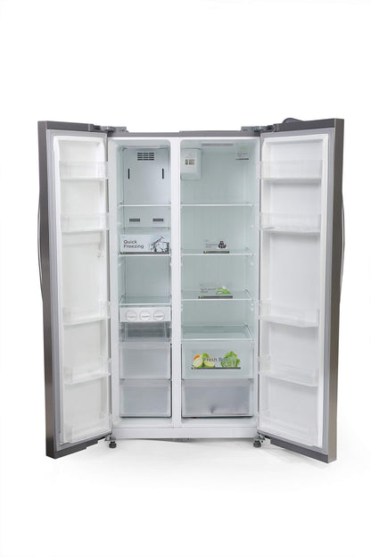 Midea 690L Gross Side By Side 2 Door Refrigerator HC689WENS, Frost Free Fridge Freezer With Humidity Control, Electronic Touch Screen With LED Display, Multi-Air Flow, Adjustable Door Racks, Silver