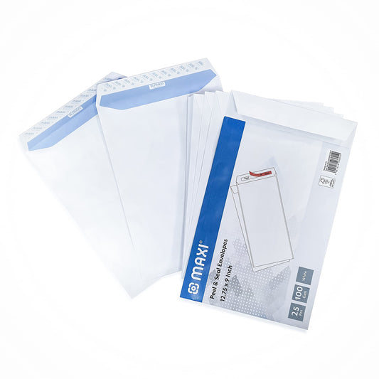 Maxi White A4 Envelopes 100Gsm 32.4 cmx22.7 cm Peel & Seal 25pcs Pack