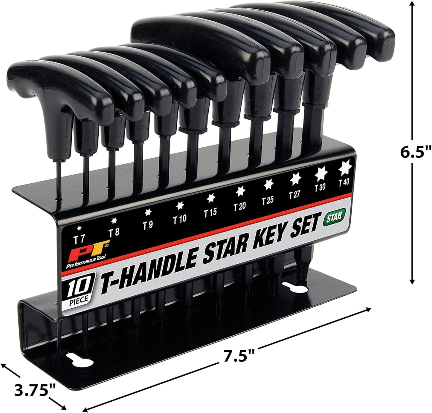 PERFORMANCE TOOL W80276 Star T-Handle Hex Key Set, 10-Piece , Black