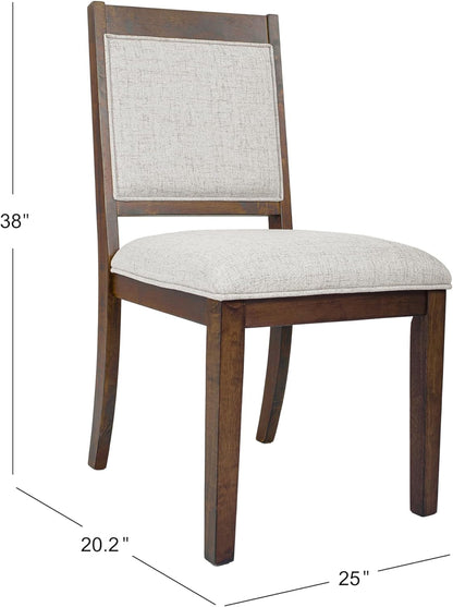 HomePop Open Back Upholstered Wood Frame Dining Chairs, Neutral Textured Solid (Set of 2)