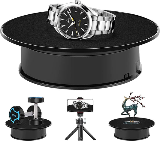 Excefore Motorized Rotating Display Stand, 8" Ultra-Quiet 360 Degree Electric Rotating Turntable Display Stand for Photography Products, Jewelry, Cake,3D Model (Battery Operated, 10LB Load)