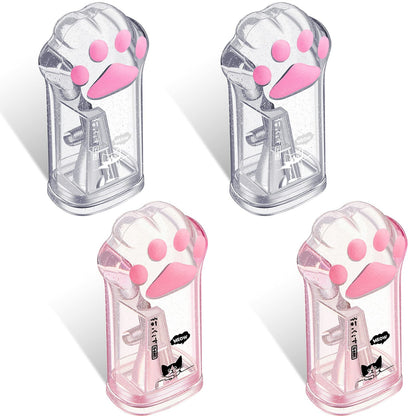 Pencil Sharpener, 4Pcs Cute Cat Paw Kawaii Manual Pencils Sharpeners Kids Cat Claw Pencil Sharpener Stationery with Lid for Office Home School Supplies (Pink and Grey)