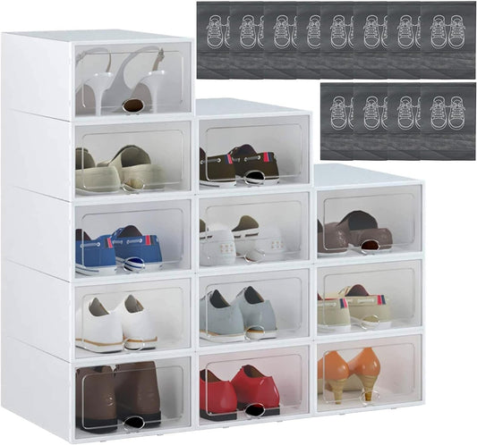 Clear Shoe Box Stackable, Shoe Rack, Closet Shoe Organizer Shoe Organizer, Space Saving Foldable Shoe Sneaker Organizer Rack (12)