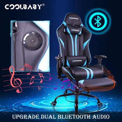 COOLBABY Gaming Chair LED Light Racing Chair,Ergonomic Office Massage Chair,Lumbar Support and Adjustable Back Bench,Bluetooth Speaker…