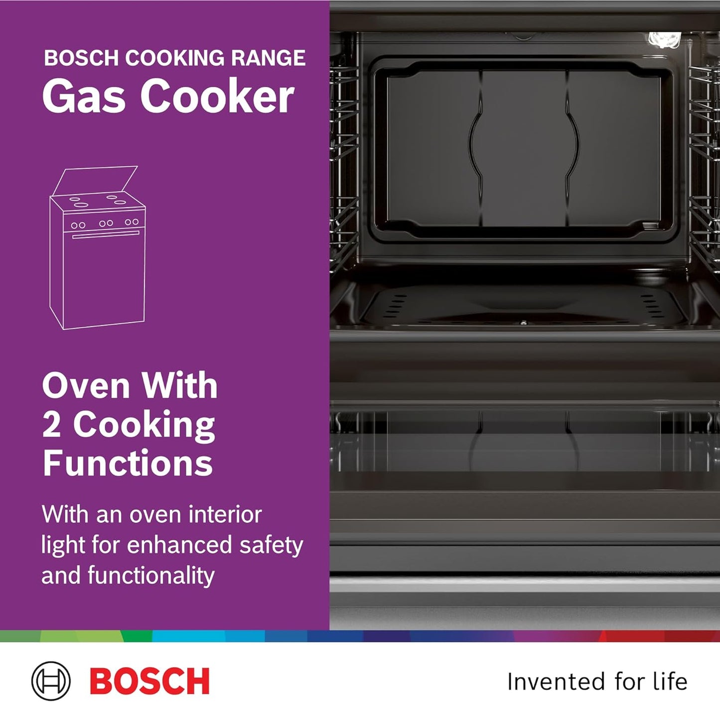 Bosch Free Standing Cooker, Gas Cooker 43.1 kg, Stainless Steel Gas Range Cooker, German Engineering Cooking Range HGA120B51M