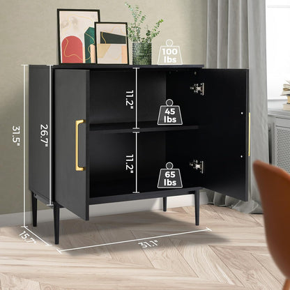 REHOOPEX Storage Cabinet with Doors, Modern Black Accent Cabinet, Free Standing Cabinet, Wooden Buffet Sideboards for Bedroom, Kitchen,Home Office