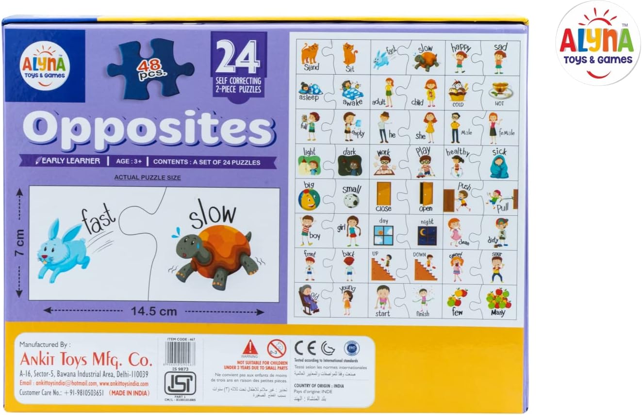 Opposites Puzzle 24 Pairs with Images fo Preschool Learning and Gift for Kids | Self Correcting Puzzle Set | Match it |Educational Puzzle