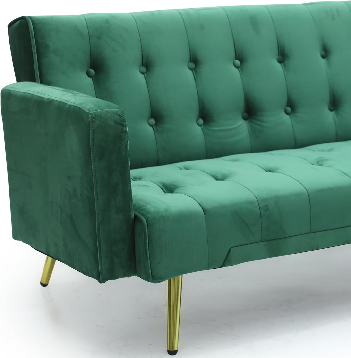 Modern Design MH-1048SB-GREEN SOFA CUM BED OR 3 Seater Sofa Soft PU Velvet 3-Seater Sofa,Made of finiest VELVET sofa AND Golden legs cum bed is Foldable Futon Bed for Living Room –(GREEN)