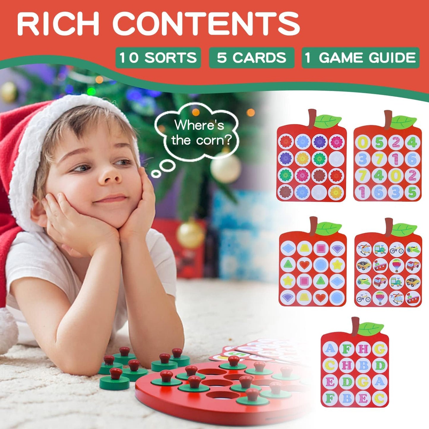 Humerry Wooden Memory Matching Game for Kids with 5 Pieces Double-Sided Cards