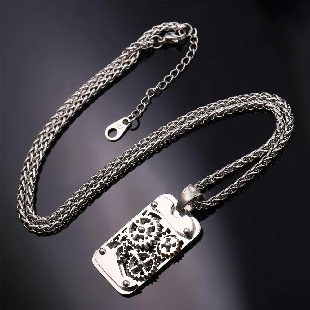 U7 Men Steampunk Jewelry Stainless Steel Rope Chain Cool Gear Pendant Necklace, 22/24/26 Inch Length, With Gift Box