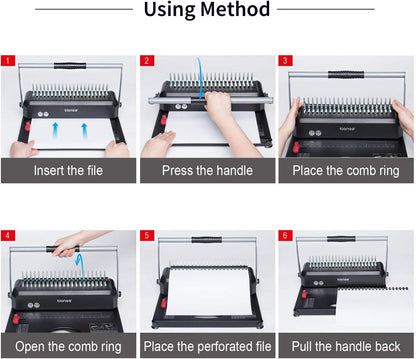 TIANSE Binding Machines, 21-Holes, 450 Sheets, Comb Bind Machine Book Maker with 100 PCS 3/8'' Comb Binder Spines Starter Kit, Comb Binding Machine for Letter Size, A4, A5 or Smaller Sizes